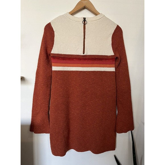 Free People Color Block Orange Cream Flared Sleeve Sweater Dress Size Small - Picture 7 of 13